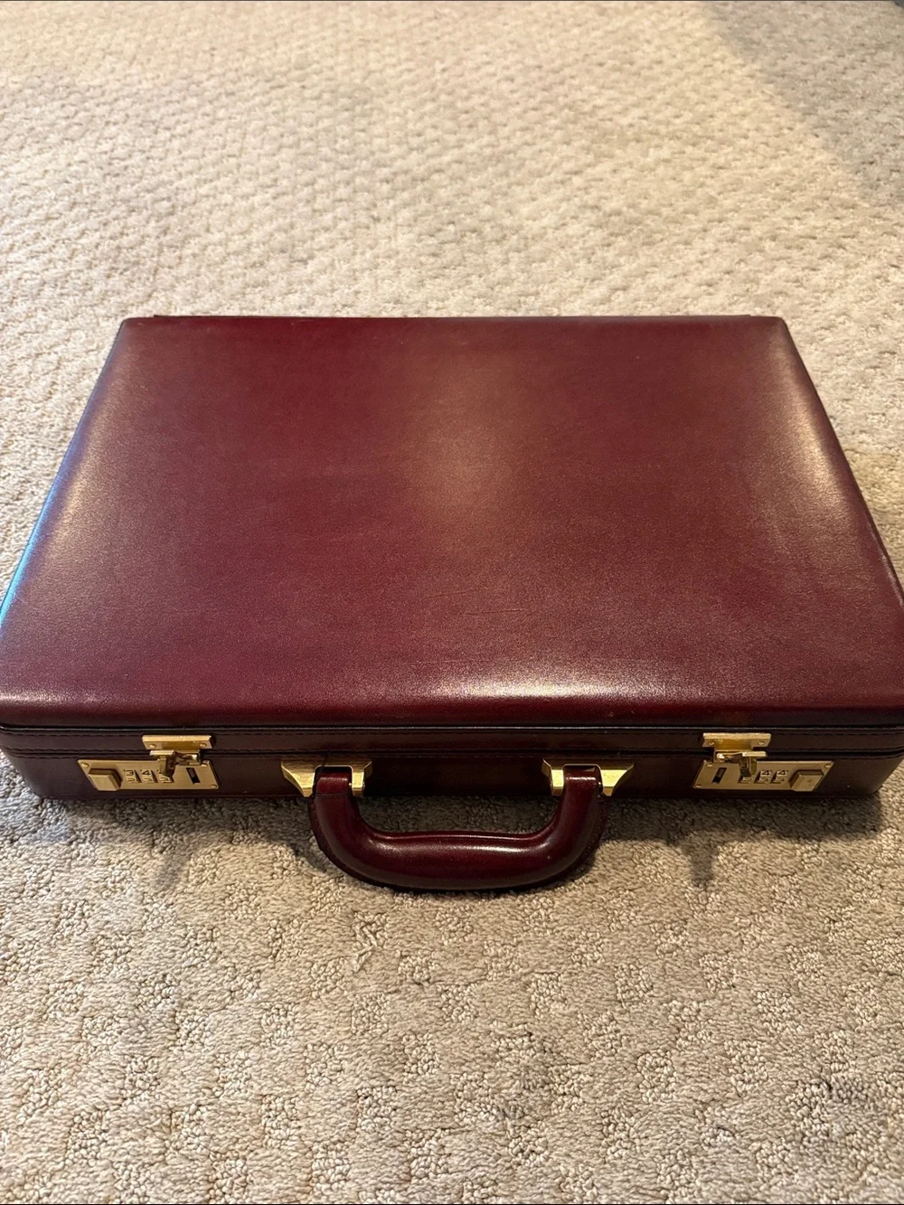 New Burgundy Leather Men's Briefcase with leather legal size pad holder